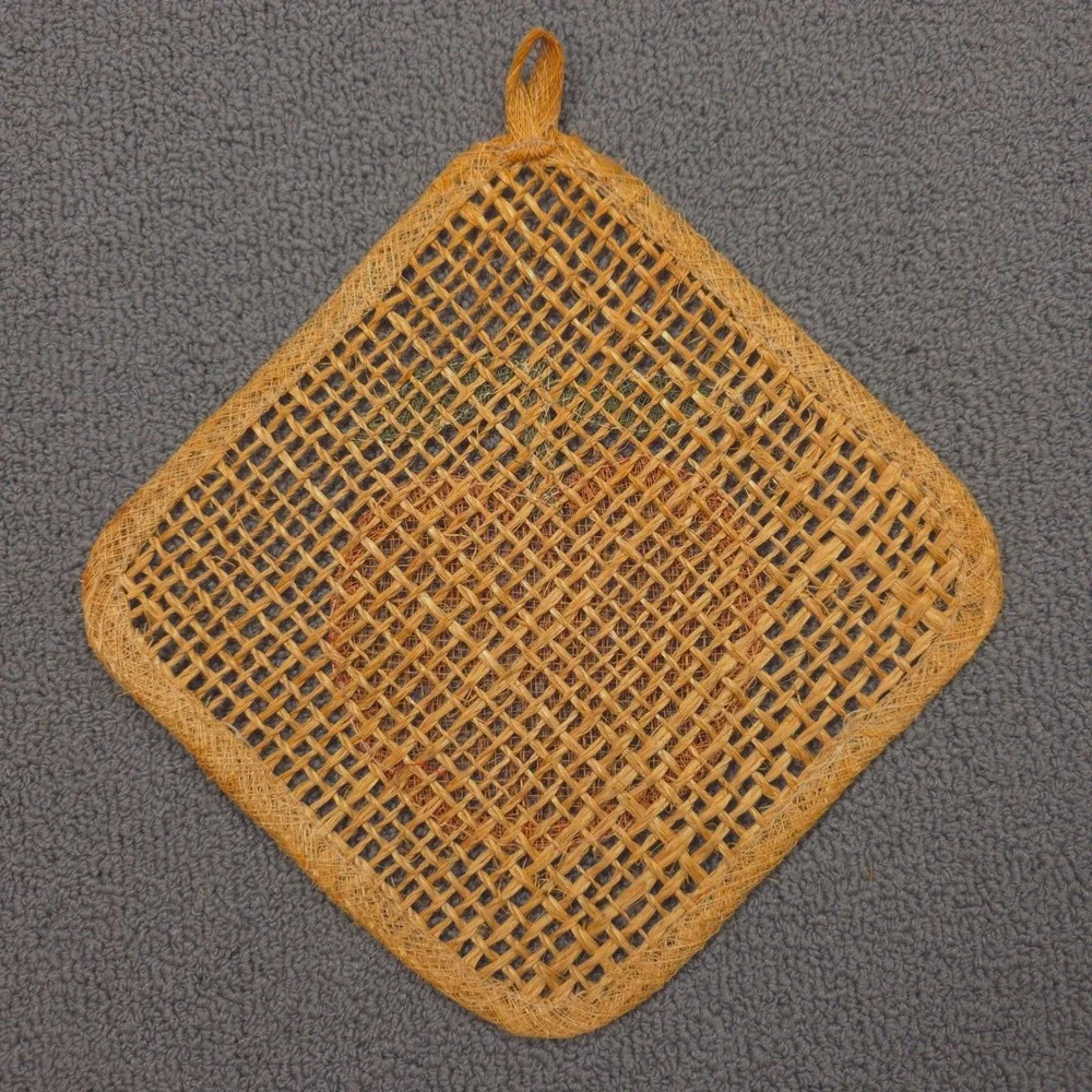 Vintage Woven Straw Peach Trivets Pot Holders Set of 4 Orange Tan‎ Boho Kitchen